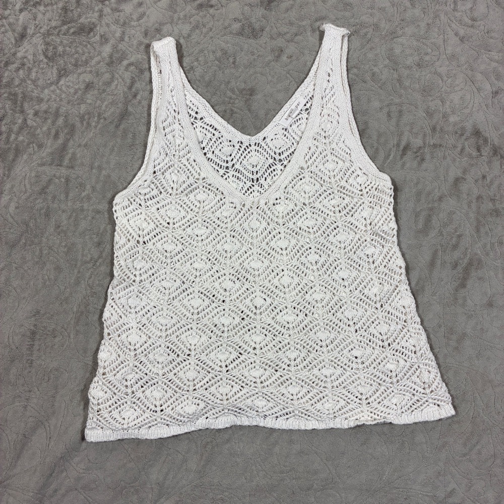 Blu Pepper Crochet Open Knit Tank Top Size M Cream Boho Festival Beachy Coastal